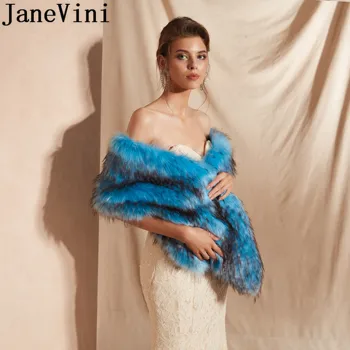 JaneVini Mėlyna Bruids Žaliojo Moterų Dirbtiniais Kailiais Wrap Skara Padirbtų Kailių Stola Nuotakos Bolero Žiemos Vestuvių Suknelė Pelerinos Casaco Noiva 2019