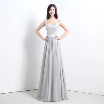 Wowbridal Elegantiškas Sidabro Brangioji, Vakaro suknelės 2021 Nėriniais, Šifono Vakaro Suknelė Suknelės su Traukiniu