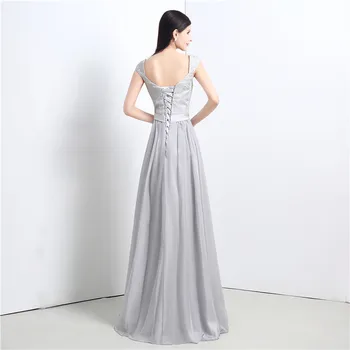 Wowbridal Elegantiškas Sidabro Brangioji, Vakaro suknelės 2021 Nėriniais, Šifono Vakaro Suknelė Suknelės su Traukiniu