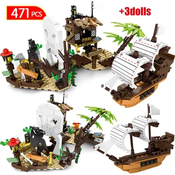 Miestas Kūrėjas Piratų Laivas Lobių Skrynią Modelis Plytos Techninius Karibų jūros Piratai Blokai Duomenys Žaislai