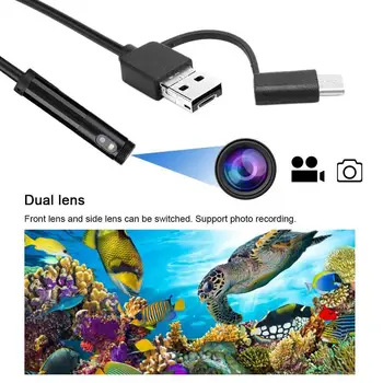 3 in 1 USB Endoskopą 8mm Dvigubo Objektyvo Wifi Tikrinimo Gyvatė Kamera, 2.0 Megapikselių Vandeniui Pusiau Standžios Borescope už OTG Android PC