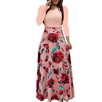 Mados Maxi suknelė Moterims ilgomis Rankovėmis Gėlių Boho Spausdinti ilgomis rankovėmis Ponios Atsitiktinis šalies ilga Suknelė aukštos kokybės