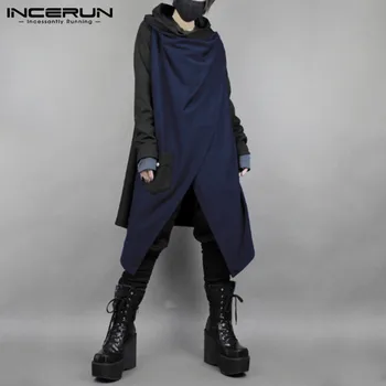 Vyras Japonų Stiliaus Punk Ilgai Viršutiniai drabužiai 2021 Mens Kratinys Apsiaustu, Paltai Mados ilgomis Rankovėmis Nereguliarus Žaliojo Tranšėjos INCERUN S-3XL