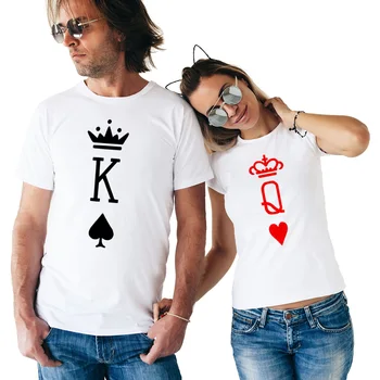 Naujas Valentino Marškinėliai Moteris Medvilnės Karalius ir Karalienė Laiškas Spausdinti Poros Laisvalaikio T-shirt Vyras Marškinėlius trumpomis Rankovėmis, O ant Kaklo T-shirt