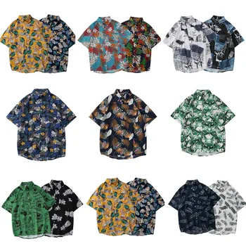 Vasaros Spausdinti Havajų Paplūdimys Marškinėliai Vyrams Trumpomis Rankovėmis Gėlių Shirt Mens Atostogų Atostogų Drabužių Chemise Camisa Masculina