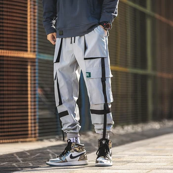 Juostelės Vyrų Haremas Kelnės Multi-Pocket Jogger Streetwear Krovinių Kelnės Vyrų 2020 Naujas Mados Sweatpants Vyras, Aukštos Kokybės Kelnės
