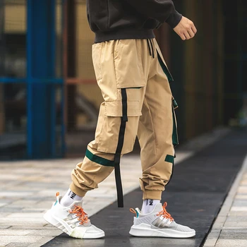 Juostelės Vyrų Haremas Kelnės Multi-Pocket Jogger Streetwear Krovinių Kelnės Vyrų 2020 Naujas Mados Sweatpants Vyras, Aukštos Kokybės Kelnės