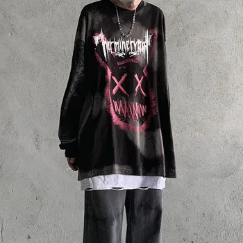 Hip-Hop Harajuku Marškinėlius Streetwear Atsitiktinis Black Rock T Shirts Rudenį Cool Punk T Shirt Mada Japonijoje Vyrai, Moterys, Poros Marškinėlius
