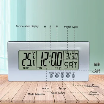 LCD Skaitmeninis Laikrodis-Žadintuvas 12/24H Laikrodis-Žadintuvas Data Temperatūros daviklis Belaidis Termometras Temperatūros, oro Drėgmės Matuoklis