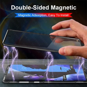 360° visą metalo magnetinių flip cover for samsung galaxy a12 a71 a51 a31 a21s m31 atveju, dvipuse grūdinto stiklo apsaugos coque