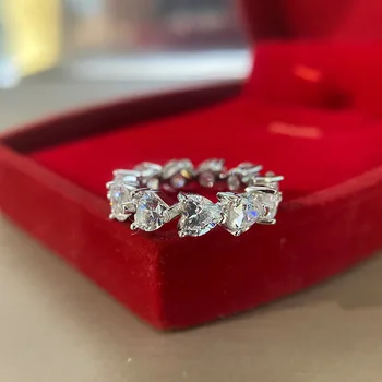 Wong Lietaus 925 Sterlingas Sidabro Širdies Cut Sukurta Moissanite Akmuo Deimantų Vestuvių Vestuvinis Žiedas Fine Jewelry Didmeninės
