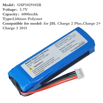 6000mah GSP1029102R Baterija JBL Mokestis 2 Plius, Mokestis 2+, Už 3 Versija GSP1029102R P763098 Baterijos
