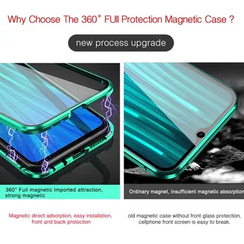 Dvipusė Magnetinė Adsorbcijos Atveju Redmi Pastaba 8T 8 Pro 8A Visiškai Apsaugoti Padengti Xiaomi Mi-10 Pastaba CC9 9 Lite Stiklas Atveju