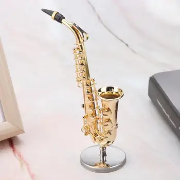 Miniatiūriniai Alto Saksofonas Replika su Stovu ir Atveju Auksą, Padengtą Priemonė Modelio Papuošalus