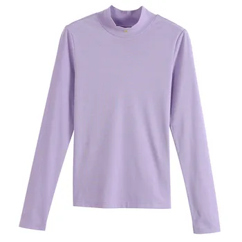 Toyouth Moterų Plonas T-shirt Golfo ilgomis Rankovėmis Paprastų Kieta Elastinga Siuvinėjimo Viršūnės