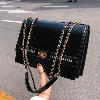 Mados Tinklelio grandinę moterų Pečių Maišą Prabanga Atvartu crossbody krepšiai Moterų krepšys didelis PU odos rankinė juoda bolsas