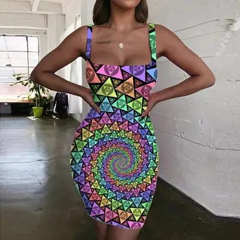 KYKU Prekės Geometrinis Suknelė Moterims Psichodelinio 3d Spausdinimo Išmaišykite Bodycon Suknelė Trikampio Vestido Seksualus Moteriški Drabužiai Vasaros Paplūdimio