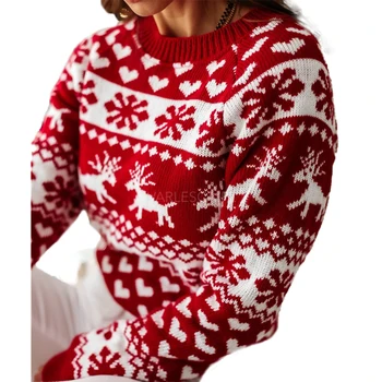 Karšto Kalėdų Moterų Megztinis Santa Claus Kalėdos Spausdinimo ilgomis Rankovėmis O-kaklo Kalėdų Mezgimo Megztinis Megztinis Viršuje Jumper Trikotažas