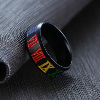 Nerūdijančio Plieno Vyrų Žiedas romėnišką Graviruotas LGBT Gėjų Vaivorykštės Loveis LGBTQ Papuošalai