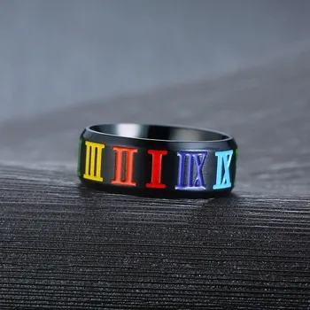 Nerūdijančio Plieno Vyrų Žiedas romėnišką Graviruotas LGBT Gėjų Vaivorykštės Loveis LGBTQ Papuošalai