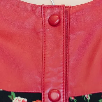 Natūralios Odos Kratinys Šifono Gėlių Suknelė Moterims Pavasario Naujo Derliaus Raudona 