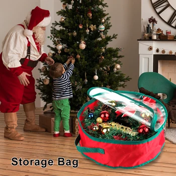 Sulankstomas Kalėdų Vainikas Saugojimo Krepšys su Rankena Skaidrus, Plyšimui Atsparus išvalyti Atostogų Atlikti Organizatorius saugojimo krepšys
