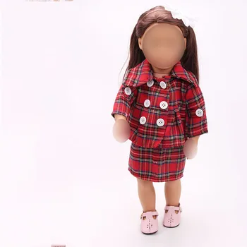 18 colių Mergaičių lėlės suknelė Raudonos spalvos pledas kostiumas, sijonas Amerikos naujas gimęs drabužiai, žaislai tinkami 43 cm kūdikių reikmenys c44
