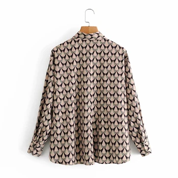 Za Pledas Spausdinti Moterų Marškiniai, Palaidinės Apykaklės Geometrinis Mygtuką Iki Marškinėliai Moteris Patenka 2020 ilgomis Rankovėmis Streetwear Ponios Tunika Viršūnes